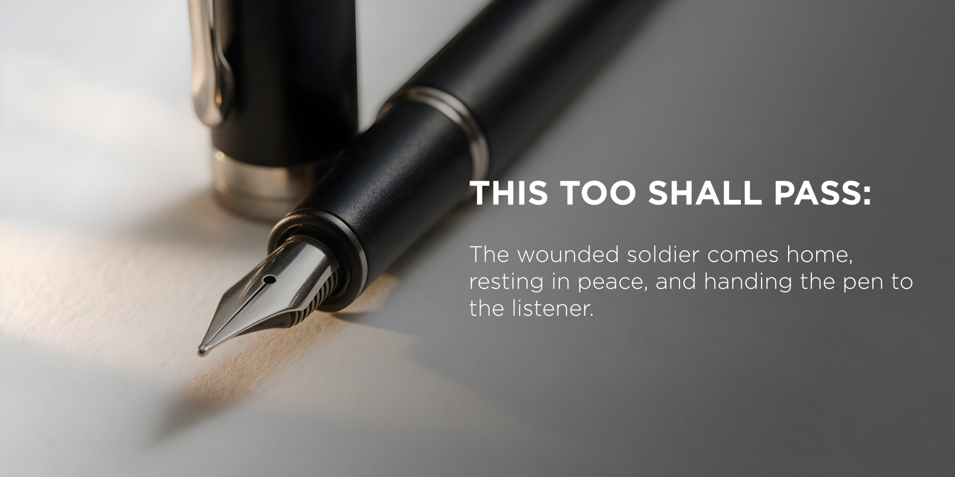 Cover banner for Blank Page Episode 13, “This Too Shall Pass (Finale)”: a black fountain pen resting on a sheet of paper, with the episode title set across the banner — The Blank Page by Neil G. La-as.