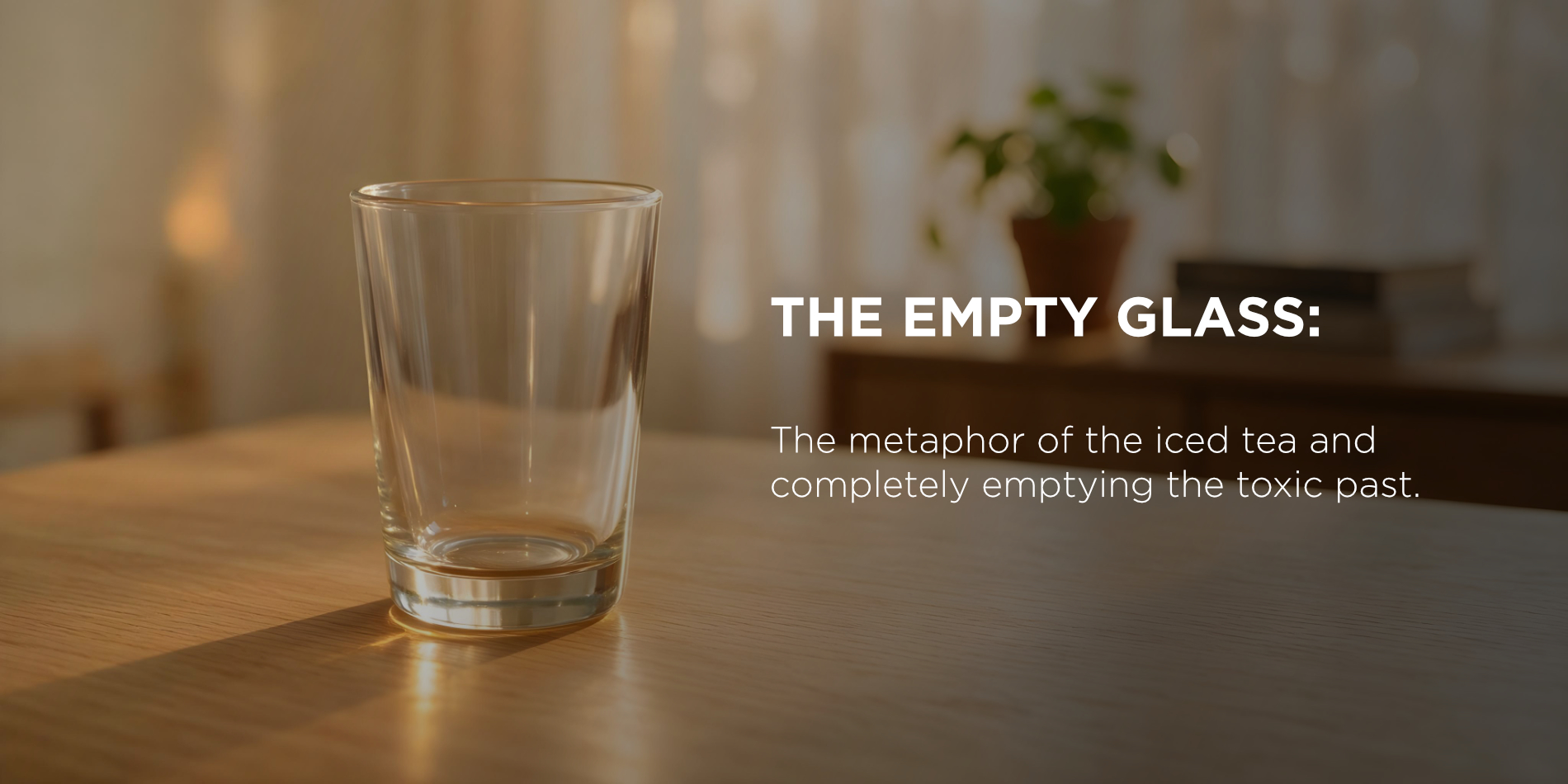 Cover banner for Blank Page Episode 5, “The Empty Glass”: an empty drinking glass on a wooden table in warm afternoon light, with the episode title set across the banner — The Blank Page by Neil G. La-as.