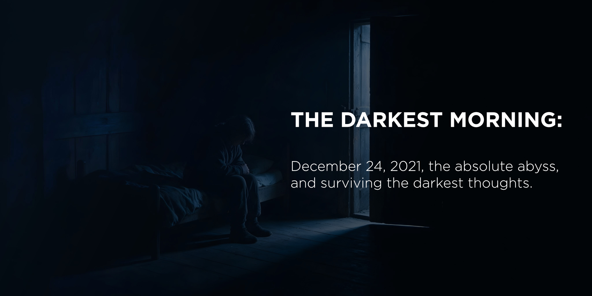 Cover banner for Blank Page Episode 3, “The Darkest Morning”: a solitary figure sitting on a bed in a darkened room lit only by a half-open door, with the episode title set across the banner — The Blank Page by Neil G. La-as.
